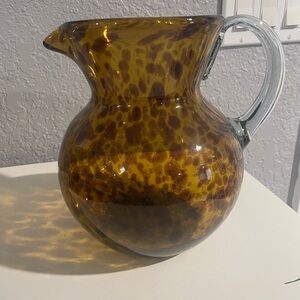 Amber Glass Pitcher with Clear Handle